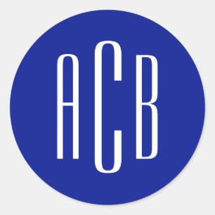 Adesivo Monograma Simples de Três Letras Azul Real e Branc