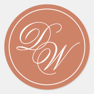 Adesivo Monograma Simples Terracota Marrom Branco Script