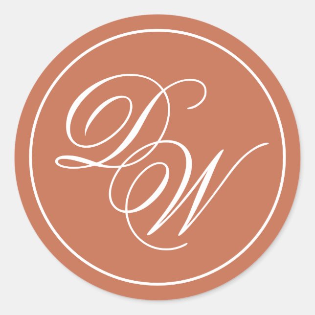Adesivo Monograma Simples Terracota Marrom Branco Script (Frente)