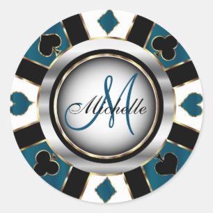 Adesivo Monograma Slate Blue Casino Poker Design
