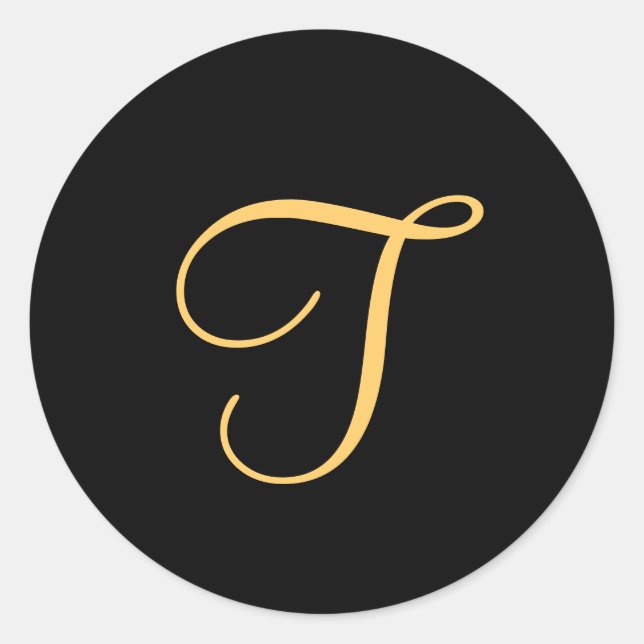 Adesivo Monograma T, cor dourada inicial T a preto, (Frente)