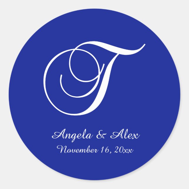 Adesivo Monograma T de letra decorativa em branco e azul r (Frente)