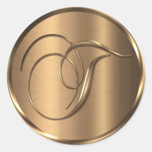 Adesivo Monograma T Selo de Envelope de Bronze Não METÁLIC