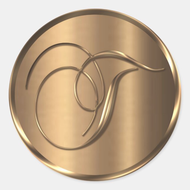 Adesivo Monograma T Selo de Envelope de Bronze Não METÁLIC (Frente)