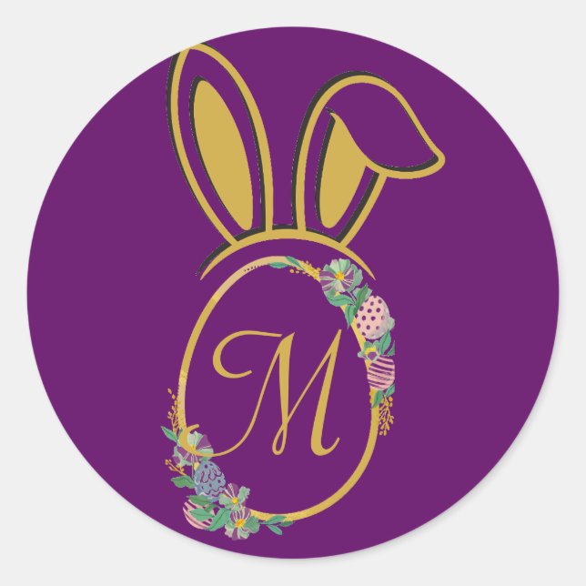 Adesivo Monograma Único de Coelhinhos de Páscoa (Frente)