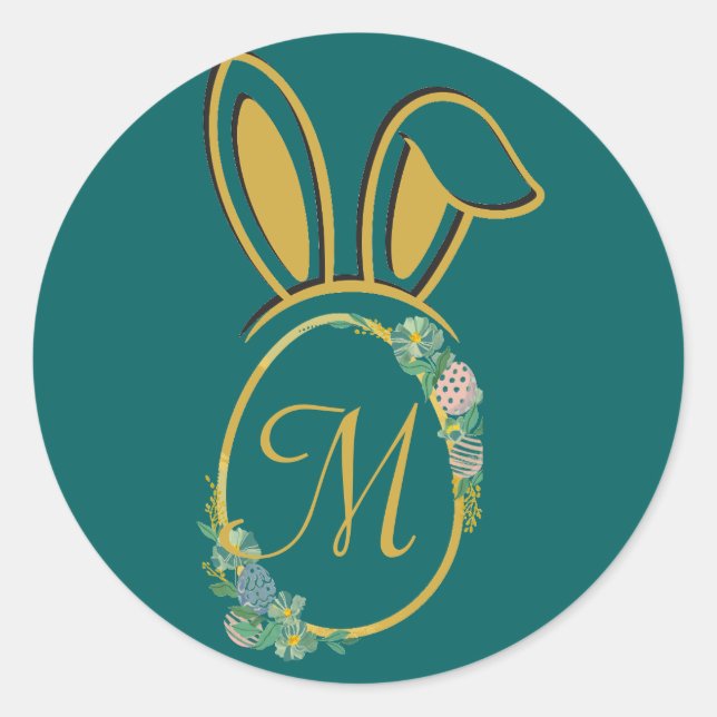 Adesivo Monograma Único de Coelhinhos de Páscoa (Frente)