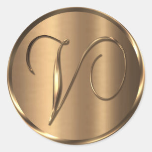 Adesivo Monograma V Selo de Envelope de Bronze Não METÁLIC