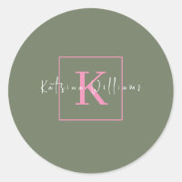 Monograma verde cor-de-rosa com imagem minimalista