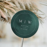 Adesivo Monograma Verde Esmeralda e Casamento Elegante de<br><div class="desc">Vinheta redonda Emerald Green Monograma e Borda Elegante</div>