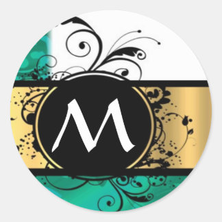Adesivo Monograma verde-lacrimogêneo e dourado