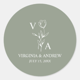 Adesivo Monograma Verde Minimalista Boho Casamento Clássic
