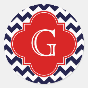 Adesivo Monograma vermelho branco de Chevron Quatrefoil do