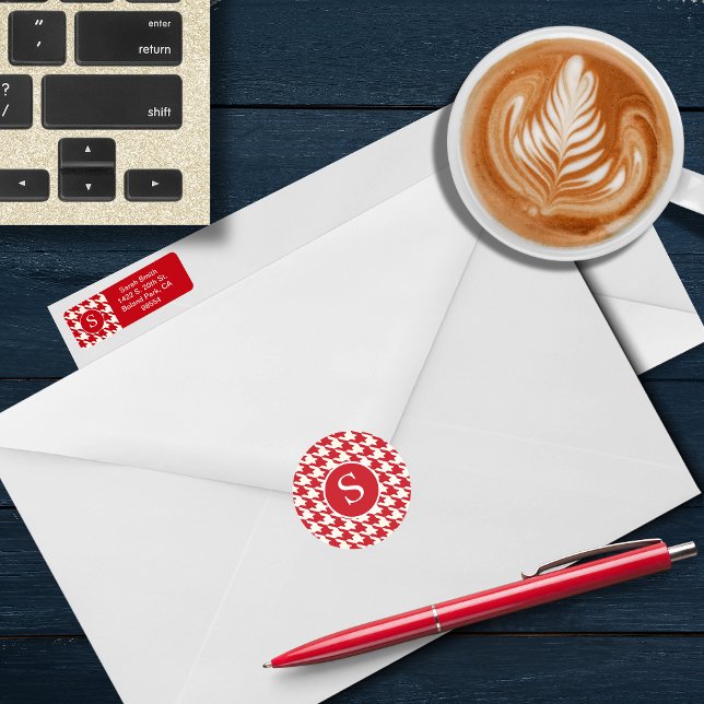 Adesivo Monograma Vermelho e Branco de Cereja Moderno Houn (Criador carregado)