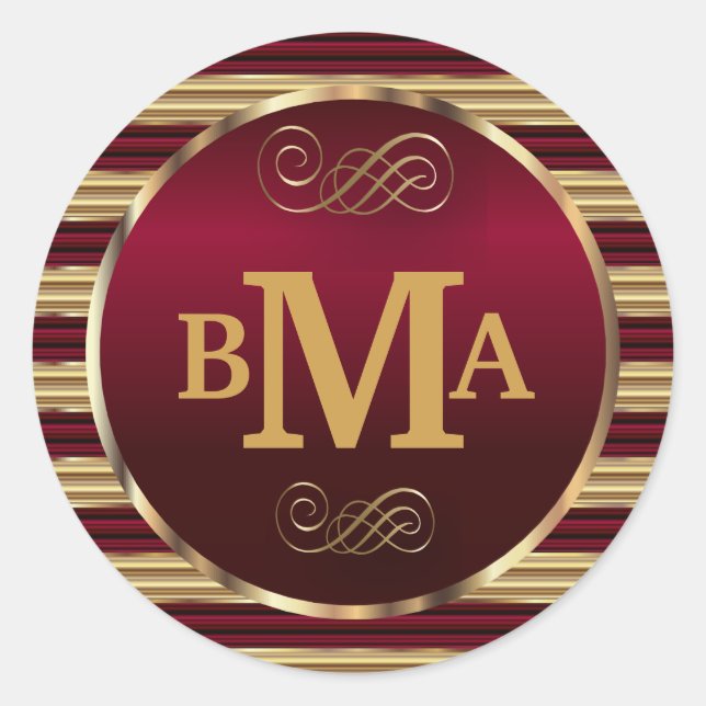 Adesivo Monograma Vermelho Escuro e Dourado Foco de Envelo (Frente)