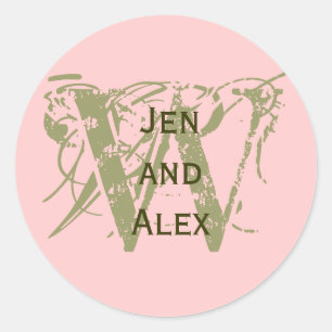 Adesivo Monograma W e Denominações Vinheta Rosa