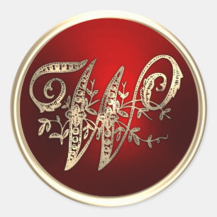 Adesivo Monograma W, monograma Dourado e vermelho