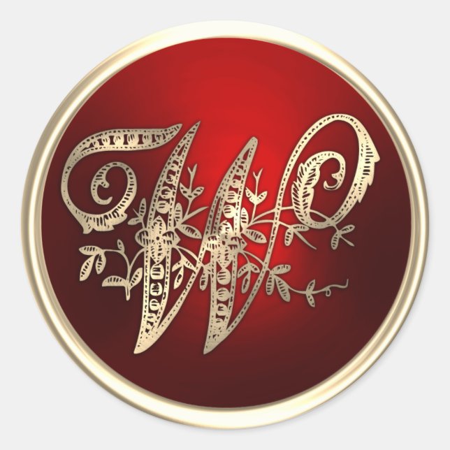 Adesivo Monograma W, monograma Dourado e vermelho (Frente)