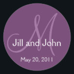Adesivo Monograma Wedding Save the Date Purple Sticker<br><div class="desc">por Elke Clarke ©2009 Mais designs disponíveis em whitewhimsicalweddings.com e whitewhimsicalweddings.blogspot.com.</div>