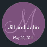 Adesivo Monograma Wedding Save the Date Purple Sticker<br><div class="desc">por Elke Clarke ©2009 Mais designs disponíveis em whitewhimsicalweddings.com e whitewhimsicalweddings.blogspot.com.</div>