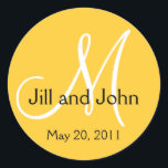 Adesivo Monograma Wedding Save the Date Yellow Sticker<br><div class="desc">por Elke Clarke ©2009 Mais designs disponíveis em whitewhimsicalweddings.com e whitewhimsicalweddings.blogspot.com</div>