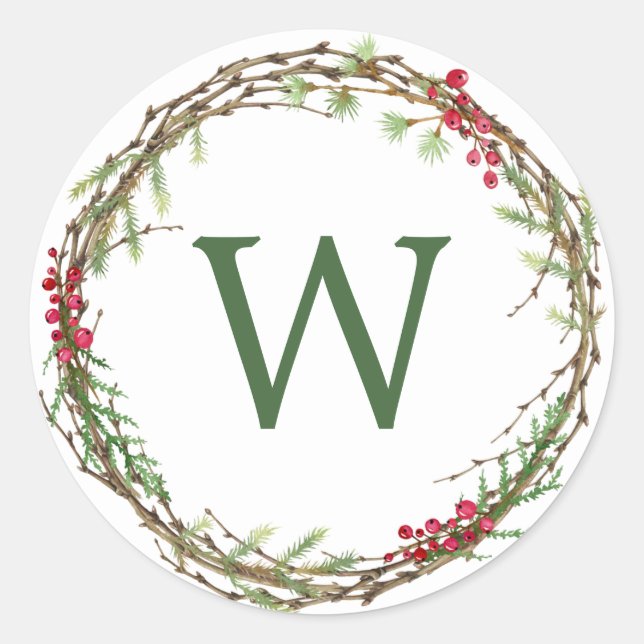 Adesivo Monograma Winter Greenery Wreath Berries (Frente)