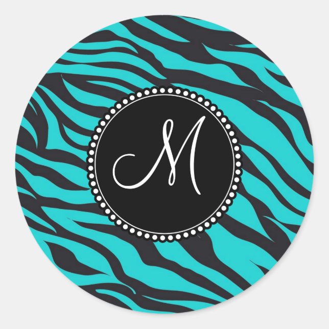 Adesivo Monograma Zebra Negra-Teal Imprimir Greve Animal S (Frente)