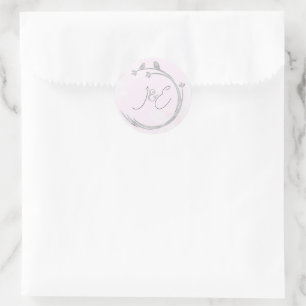 Adesivo Monogramas Aquarela Cinza Pássaros Amorosos Galho 