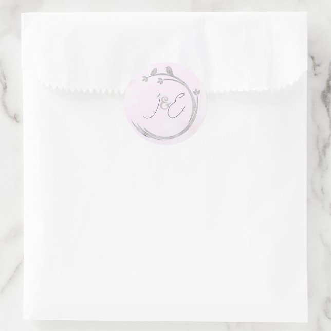 Adesivo Monogramas Aquarela Cinza Pássaros Amorosos Galho  (Bolsa)