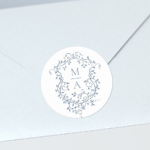 Adesivo Monogramas azuis Elegantes Florais Crest