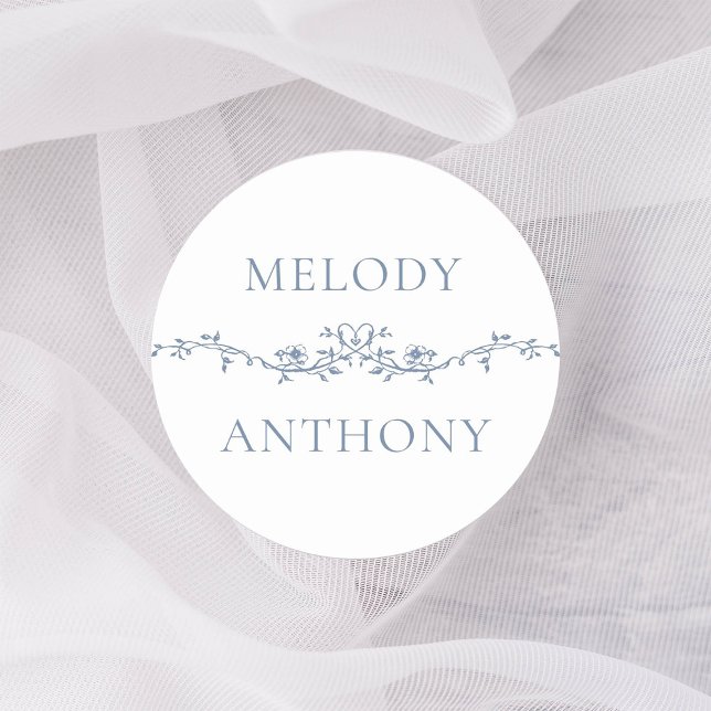 Adesivo Monogramas de borda floral azuis Elegante (Criador carregado)