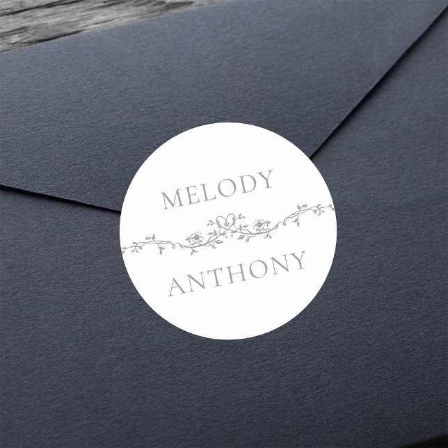 Adesivo Monogramas de borda floral Elegante de cinza (Criador carregado)