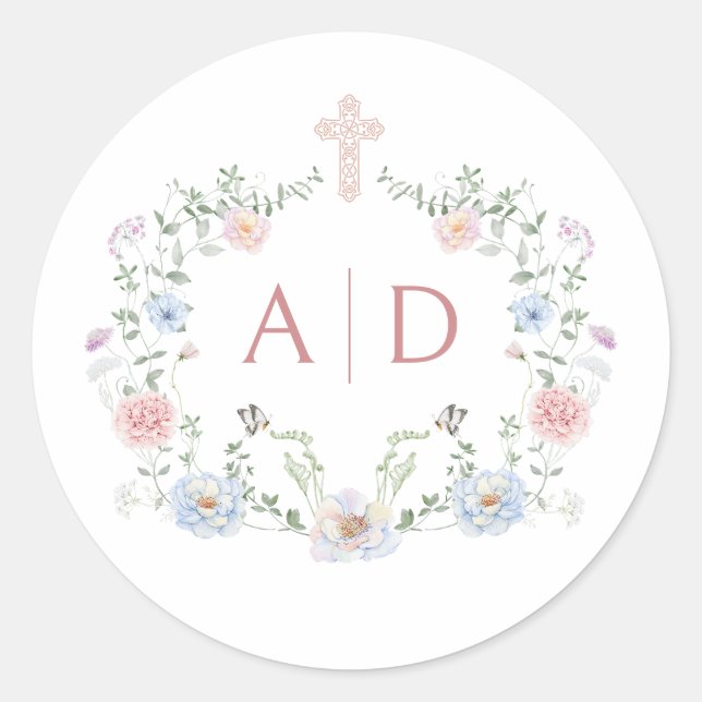 Adesivo Monogramas de Casamento Religioso de Moldura Flora (Frente)
