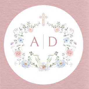 Adesivo Monogramas de Casamento Religioso de Moldura Flora