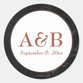 Adesivo Monogramas de cobre e data sobre mármore preto