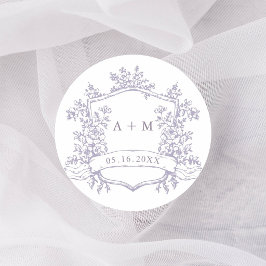 Adesivo Monogramas de Crista Floral de Lavanda Clássica