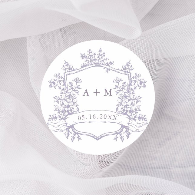 Adesivo Monogramas de Crista Floral de Lavanda Clássica (Criador carregado)