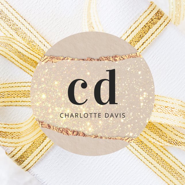 Adesivo Monogramas de dourado bege agata marble (Criador carregado)