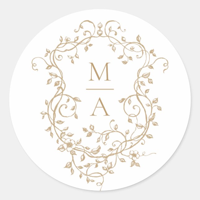 Adesivo Monogramas de Floral Crest Clássico Dourado (Frente)