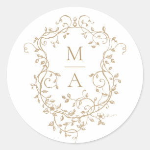 Adesivo Monogramas de Floral Crest Clássico Dourado