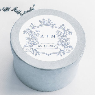 Adesivo Monogramas de Floral Crest em Azul Poeirento Cláss