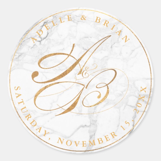 Adesivo Monogramas Dourados de caligrafia inversa/mármore  (Frente)