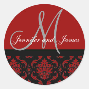Adesivo Monogramas e nomes Damask Burgundy Red Wedding Sea