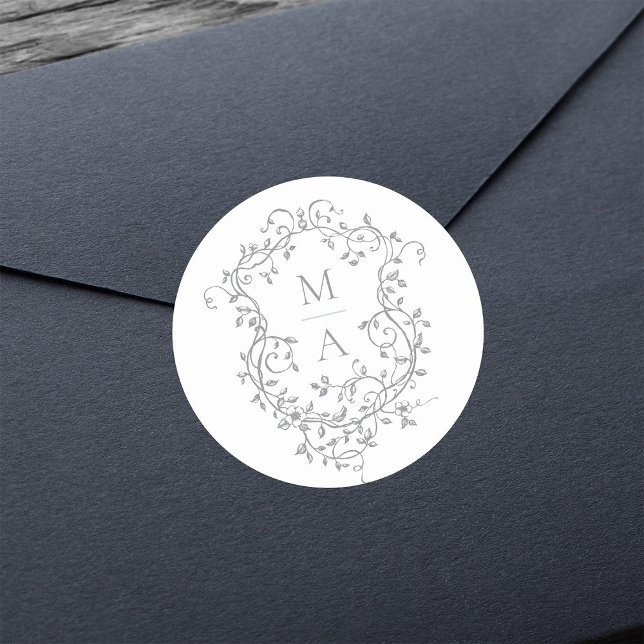 Adesivo Monogramas Elegante De Peste Floral De cinza (Criador carregado)