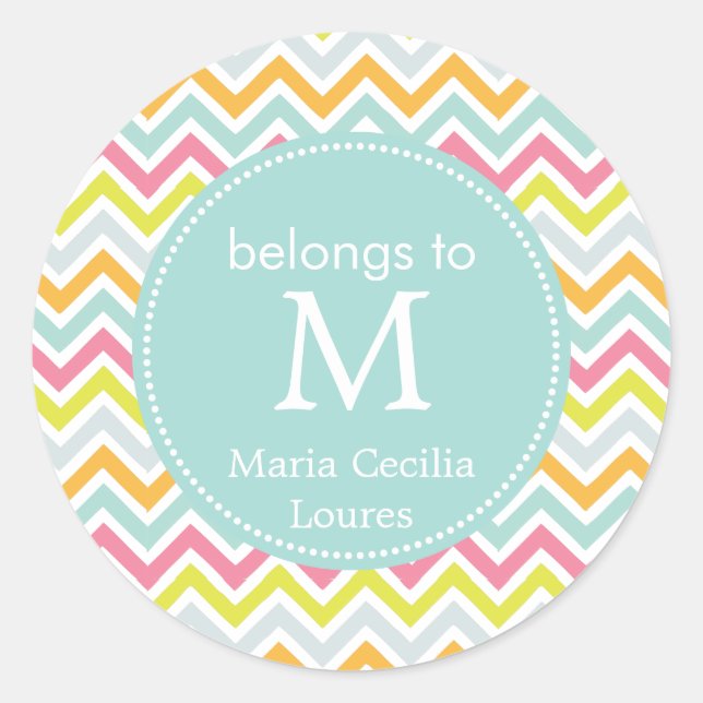 Adesivo Monogramas Girly Chevron Rainbow Modern (Frente)