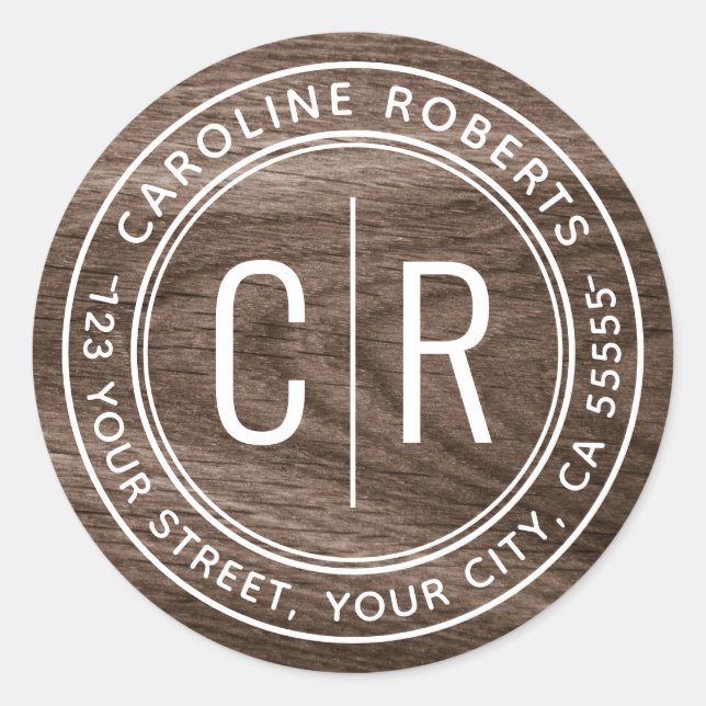 Adesivo Monogramas iniciais elegante de madeira para retor (Frente)