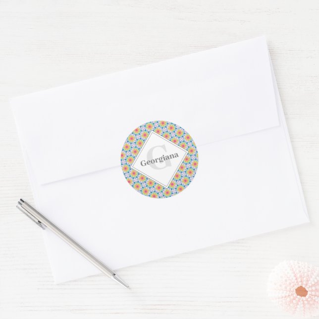 Adesivo Monogramas Rainbow Floral Mandala Art Ventiladores (Envelope)