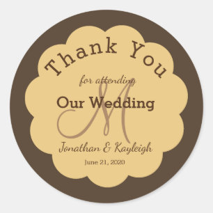 Adesivo Monogrammed Brown e Dourado Casamento Obrigado Sti