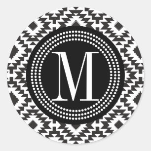 Adesivo Monogrammed tribal asteca chique preto & branco