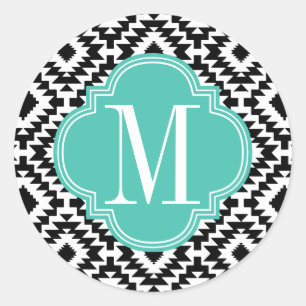 Adesivo Monogrammed tribal asteca chique preto & branco