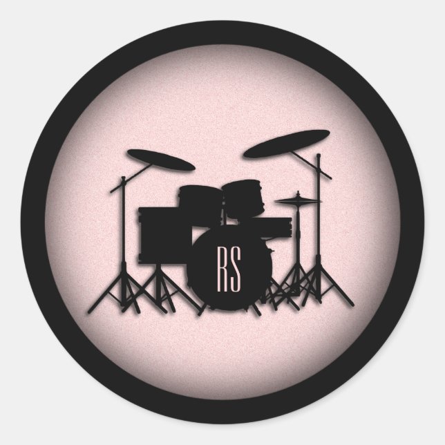 Adesivo Monogramo Drum Set Music Design Rosa (Frente)
